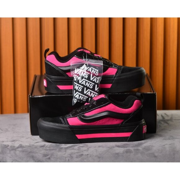 New! Size: 7.5 Women | VANS Knu Skate Platform Stacked | Black/Pink Satin - Picture 2 of 16